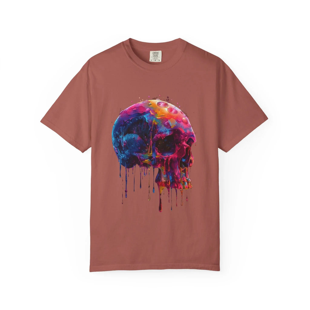 Colorful Drip Skull T-shirt | Watercolor Skull Shirt, Artistic Gothic Tee - 250 USA Celebration