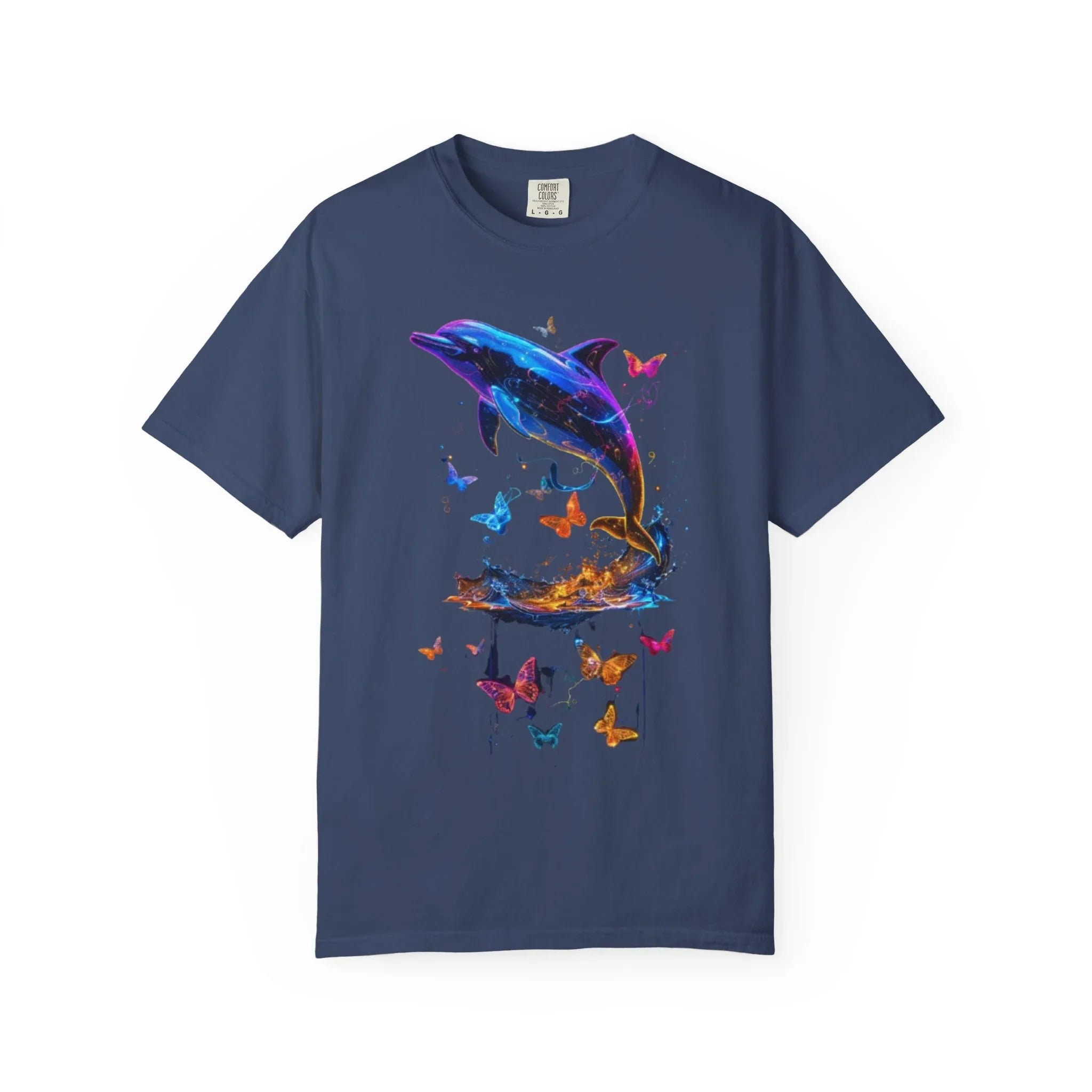Colorful Dolphin Splash with Butterflies T-Shirt | Ocean Animal Tee - 250 USA Celebration