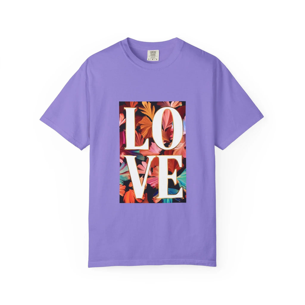 LOVE Floral Block T-Shirt | Tropical Flowers Typography - 250 USA Celebration