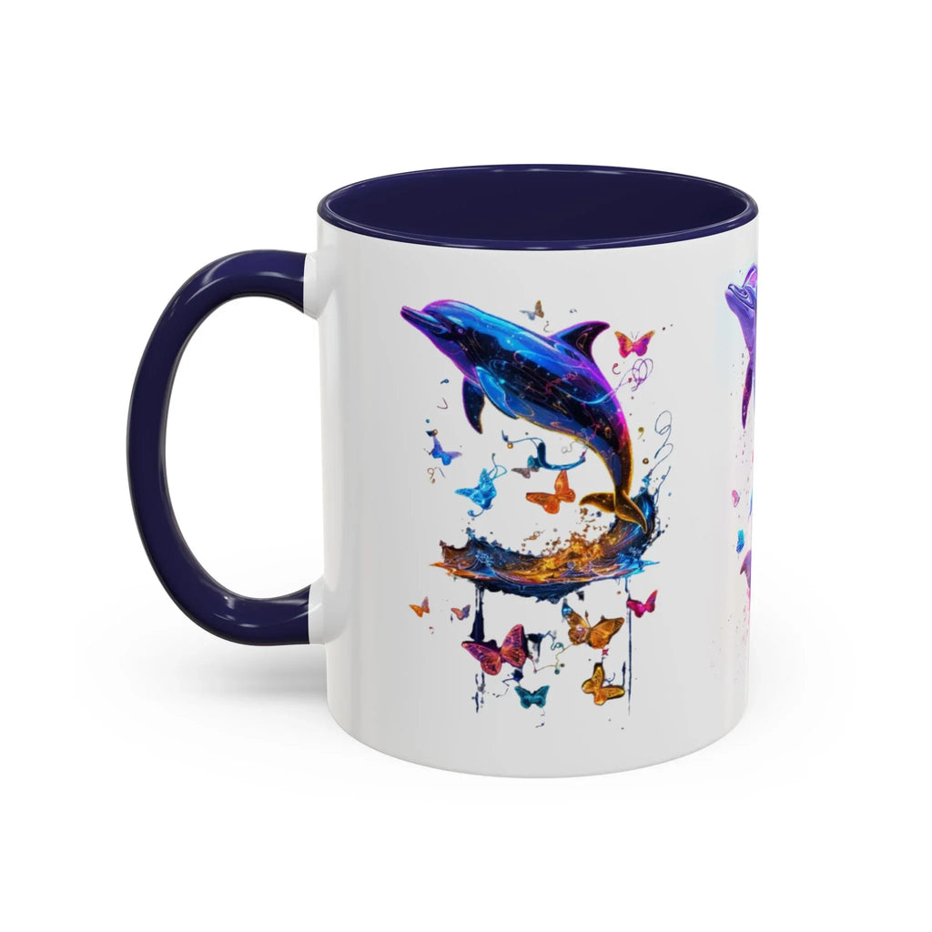 Y2K Chrome Dolphin Flaming Hoop Mug | Holographic Neon Dolphin Coffee Cup - 250 USA Celebration