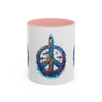 Psychedelic Mushroom Peace Sign Mug | Neon Tie-Dye Peace Script - 250 USA Celebration