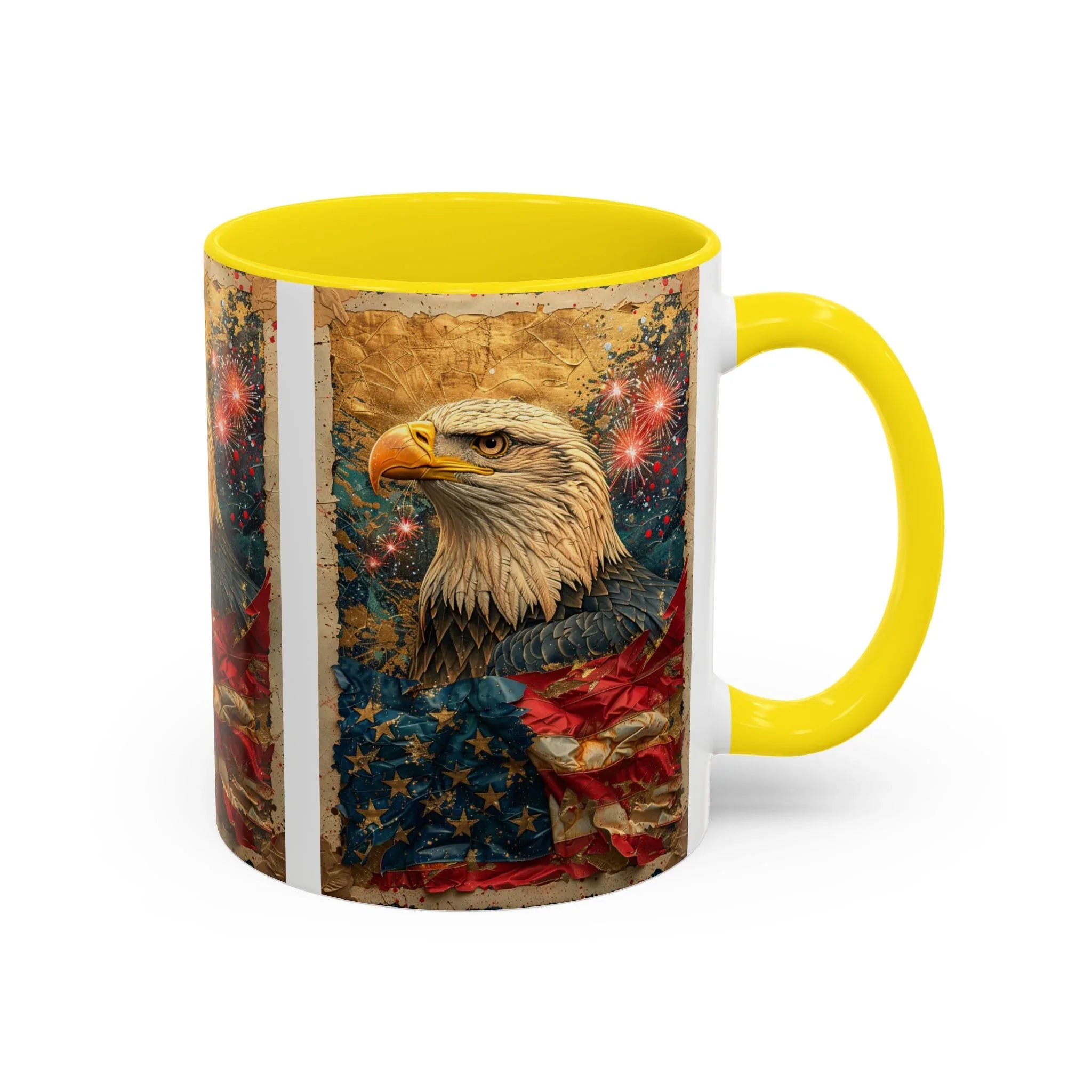 Bald Eagle with Tattered American Flag Coffee Mug | Fireworks Patriotic 11oz 15oz - 250 USA Celebration