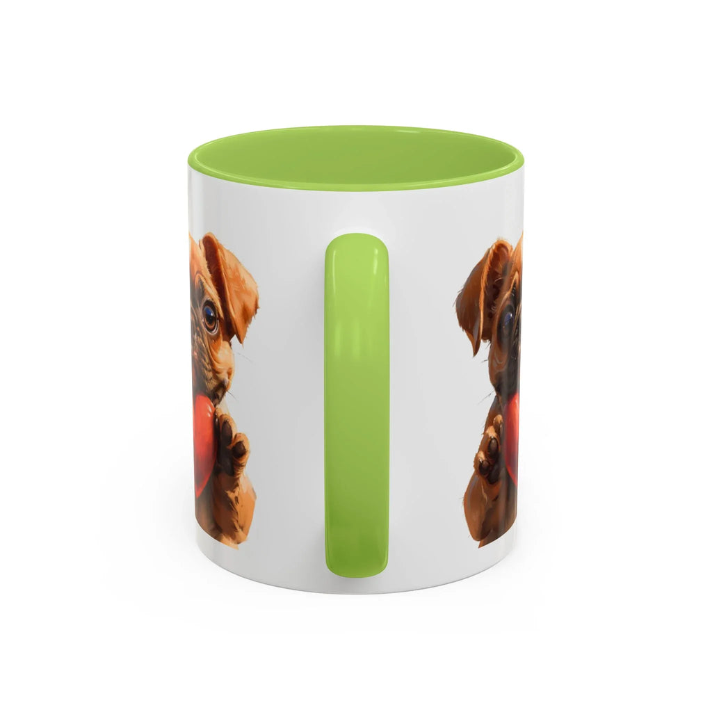 Cute French Bulldog Holding Red Heart Accent Coffee Mug | Puppy Cartoon Illustration - 250 USA Celebration