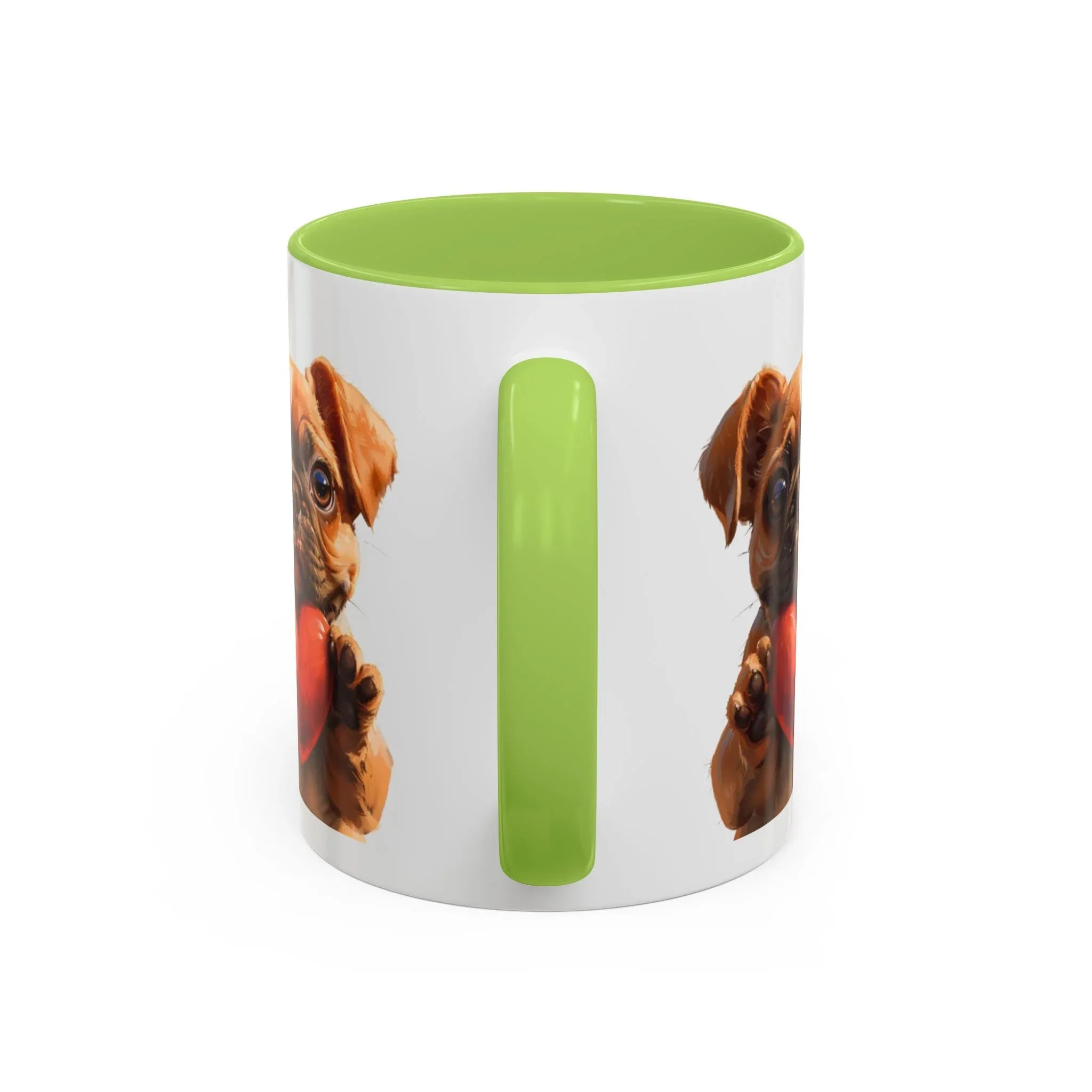 Cute French Bulldog Holding Red Heart Accent Coffee Mug | Puppy Cartoon Illustration - 250 USA Celebration
