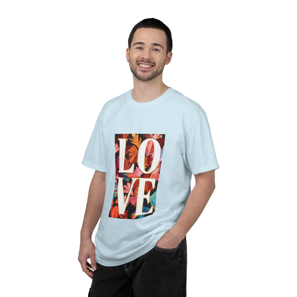 LOVE Floral Block T-Shirt | Tropical Flowers Typography - 250 USA Celebration