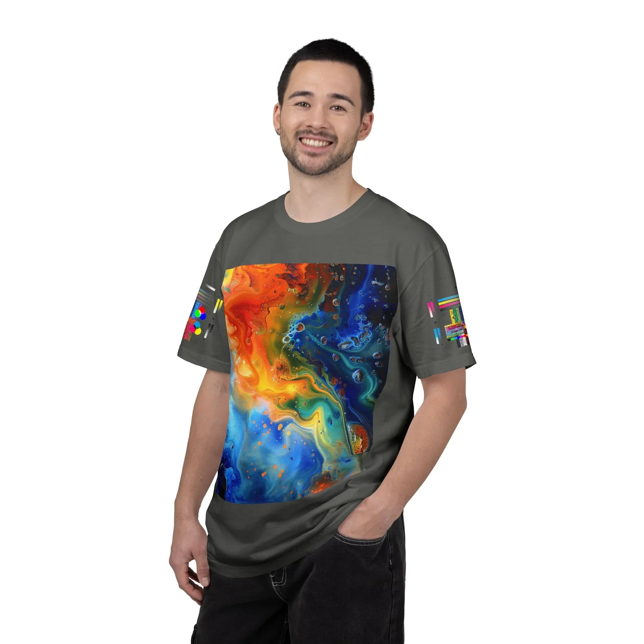 Colorful Abstract Swirl T-Shirt, psychedelic design blooms with surreal depth, blending free-flowing lines and bold swirls - 250 USA Celebration