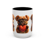 Cute French Bulldog Holding Red Heart Accent Coffee Mug | Puppy Cartoon Illustration - 250 USA Celebration