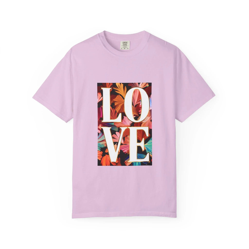LOVE Floral Block T-Shirt | Tropical Flowers Typography - 250 USA Celebration