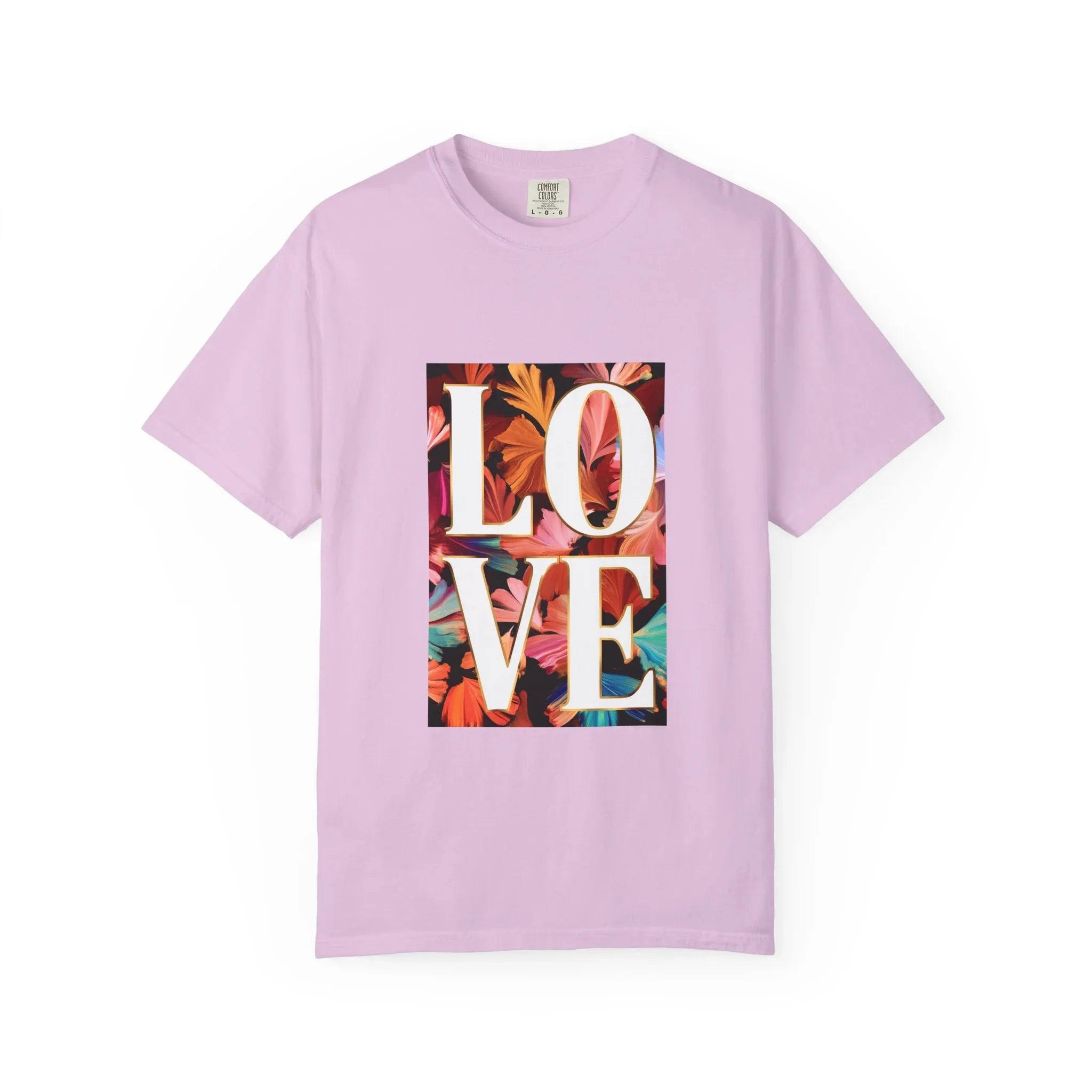 LOVE Floral Block T-Shirt | Tropical Flowers Typography - 250 USA Celebration