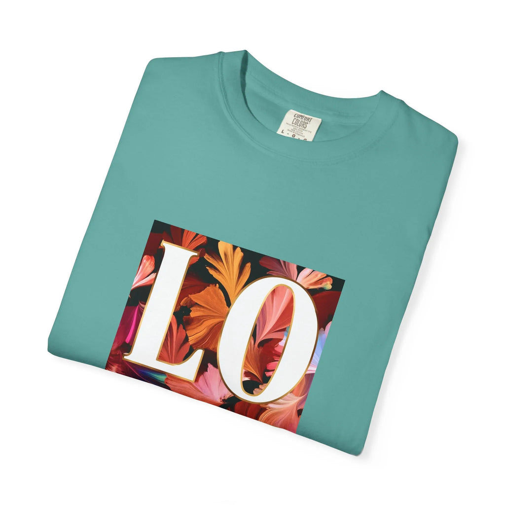LOVE Floral Block T-Shirt | Tropical Flowers Typography - 250 USA Celebration