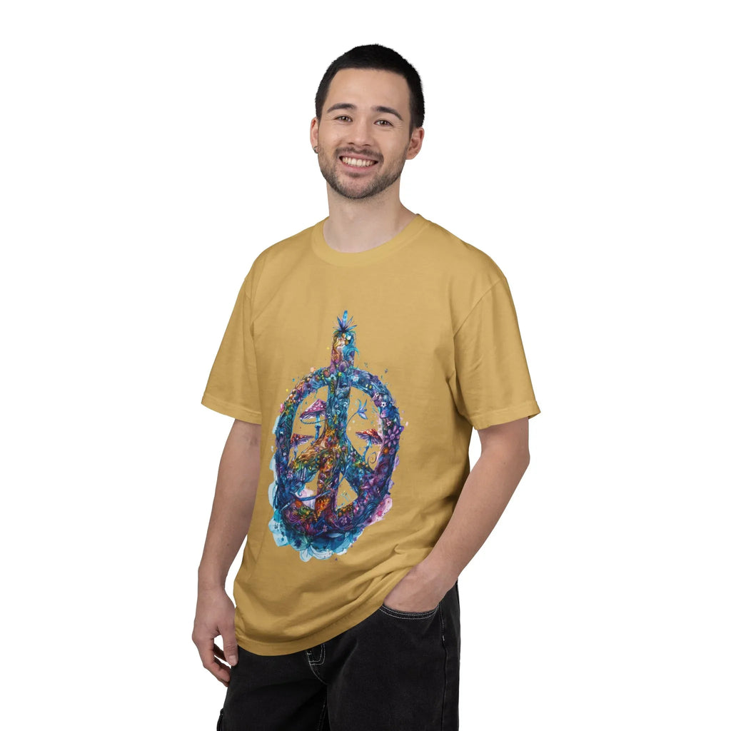 Psychedelic Mushroom Peace Sign T-Shirt | Neon Tie-Dye 60s Hippie Poster - 250 USA Celebration
