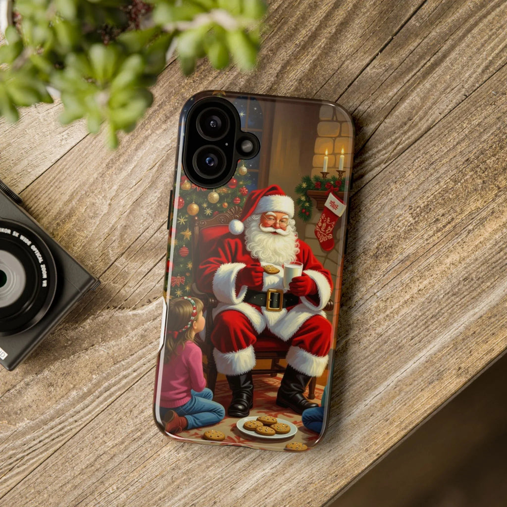Santa Claus Storytime Tough Phone Case | Christmas holiday scene, kids and cookies - 250 USA Celebration