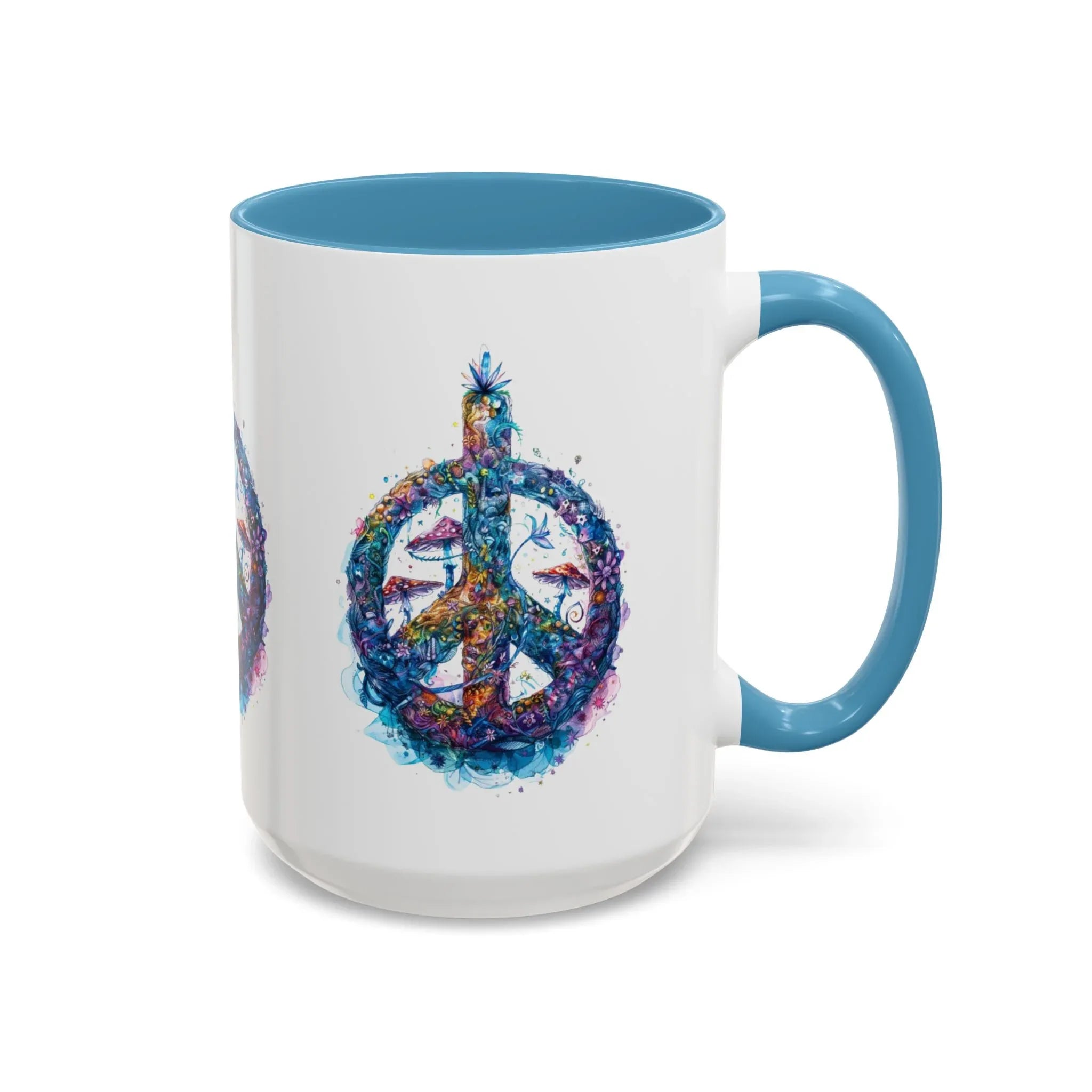 Psychedelic Mushroom Peace Sign Mug | Neon Tie-Dye Peace Script - 250 USA Celebration