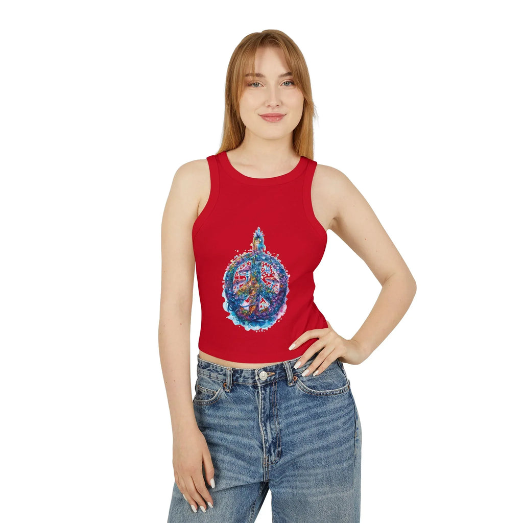 Watercolor Peace Sign Racer Tank Top | Tie Dye Boho Hippie - 250 USA Celebration