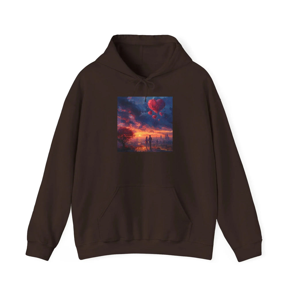 Romantic Sunset Hoodie with Hot Air Balloon, Unisex Sweatshirt for Valentines Day, Valentine's Day T-Shirts, Personalized Valentine's Gifts - 250 USA Celebration