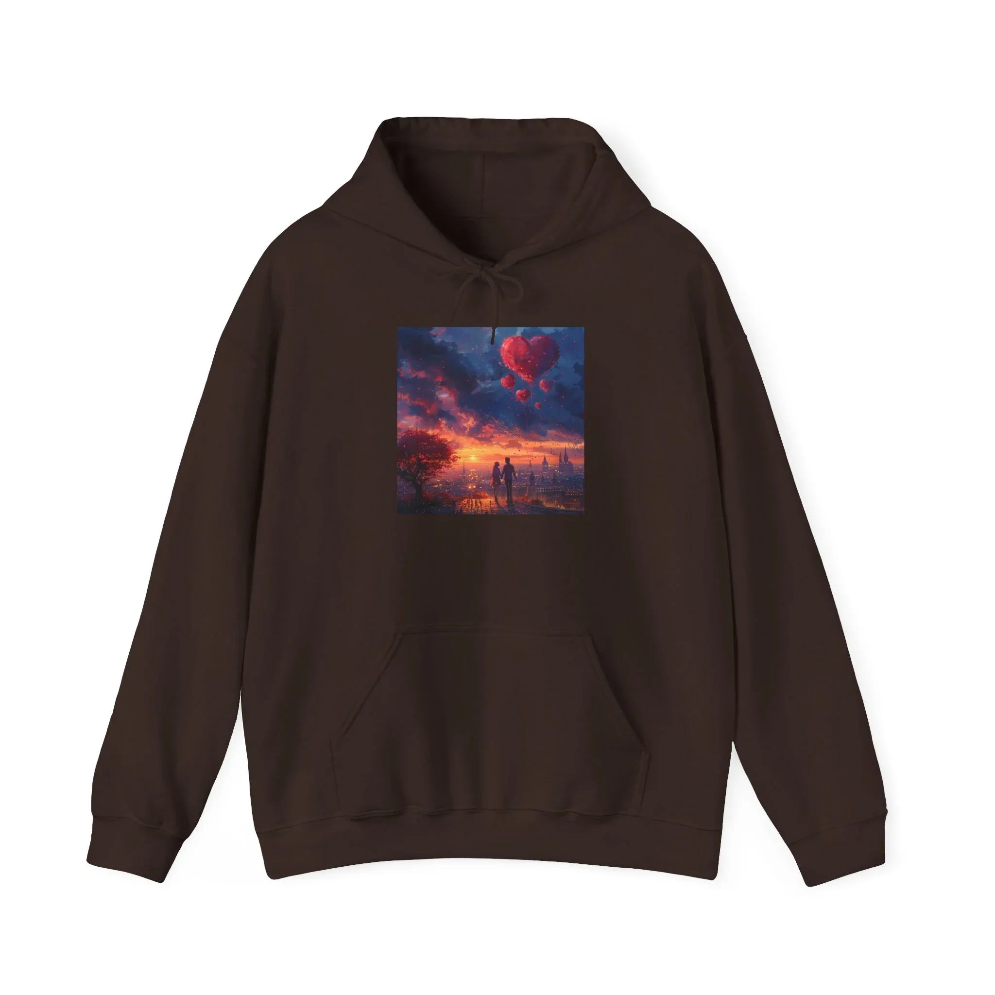 Romantic Sunset Hoodie with Hot Air Balloon, Unisex Sweatshirt for Valentines Day, Valentine's Day T-Shirts, Personalized Valentine's Gifts - 250 USA Celebration