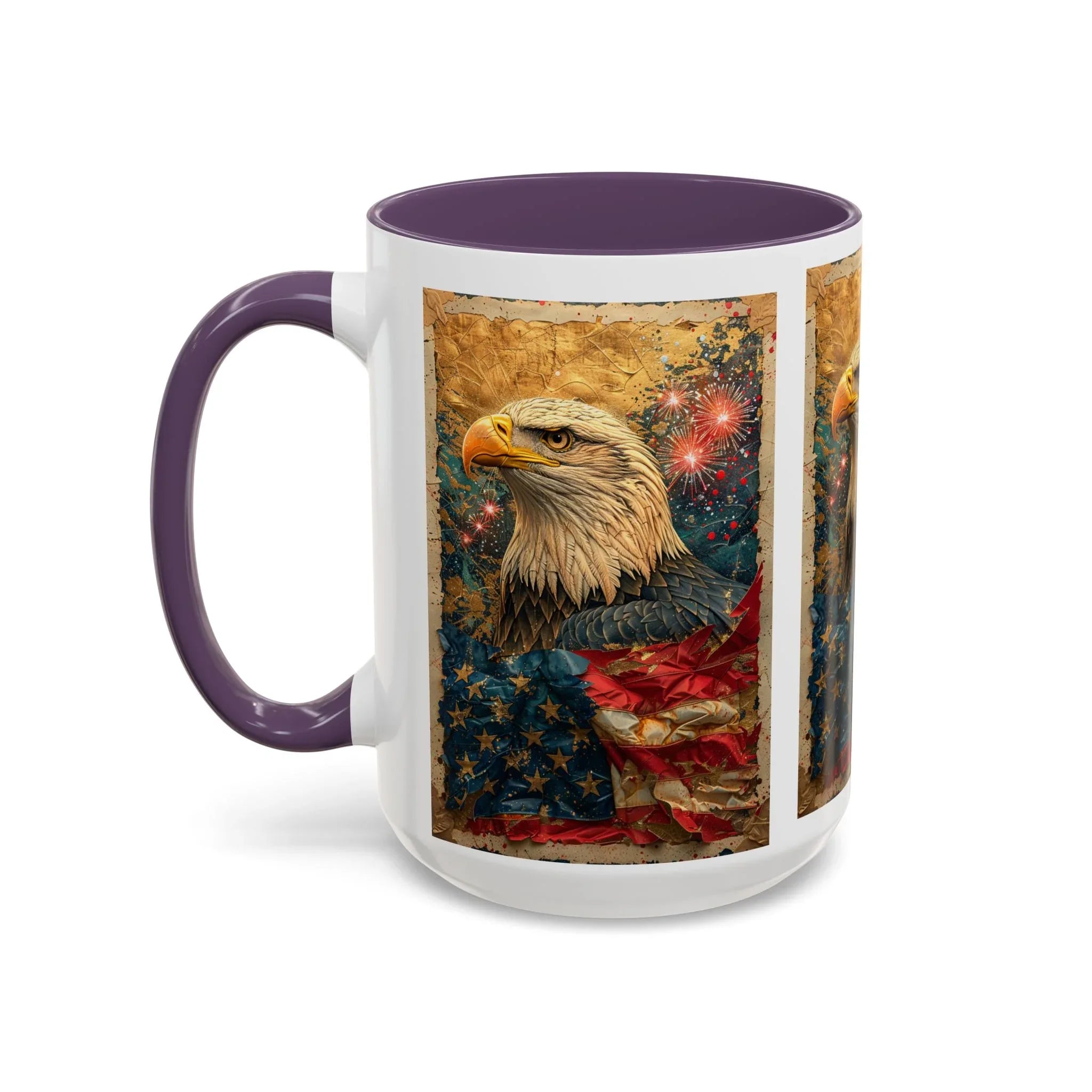 Bald Eagle with Tattered American Flag Coffee Mug | Fireworks Patriotic 11oz 15oz - 250 USA Celebration