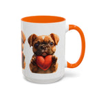 Cute French Bulldog Holding Red Heart Accent Coffee Mug | Puppy Cartoon Illustration - 250 USA Celebration