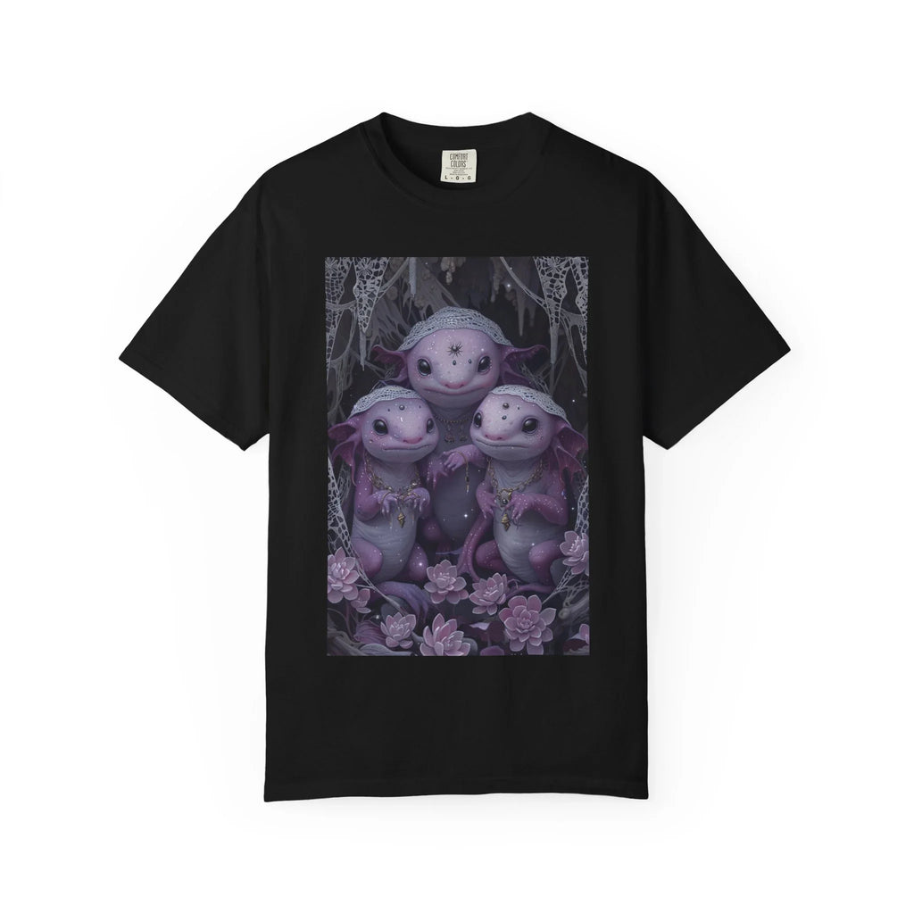 Three Axolotl Friends T-Shirt | Cute Purple Axolotl Illustration - 250 USA Celebration