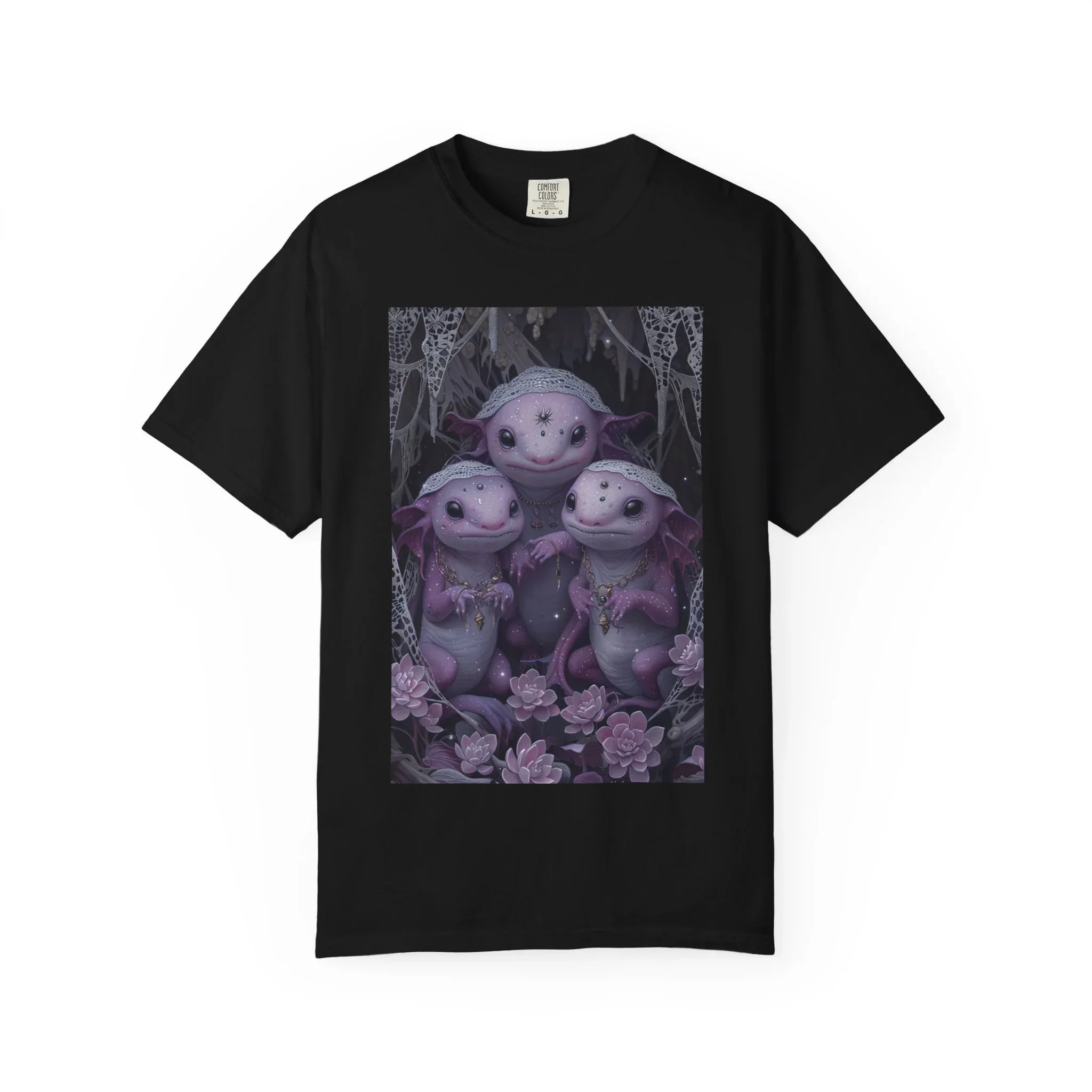 Three Axolotl Friends T-Shirt | Cute Purple Axolotl Illustration - 250 USA Celebration