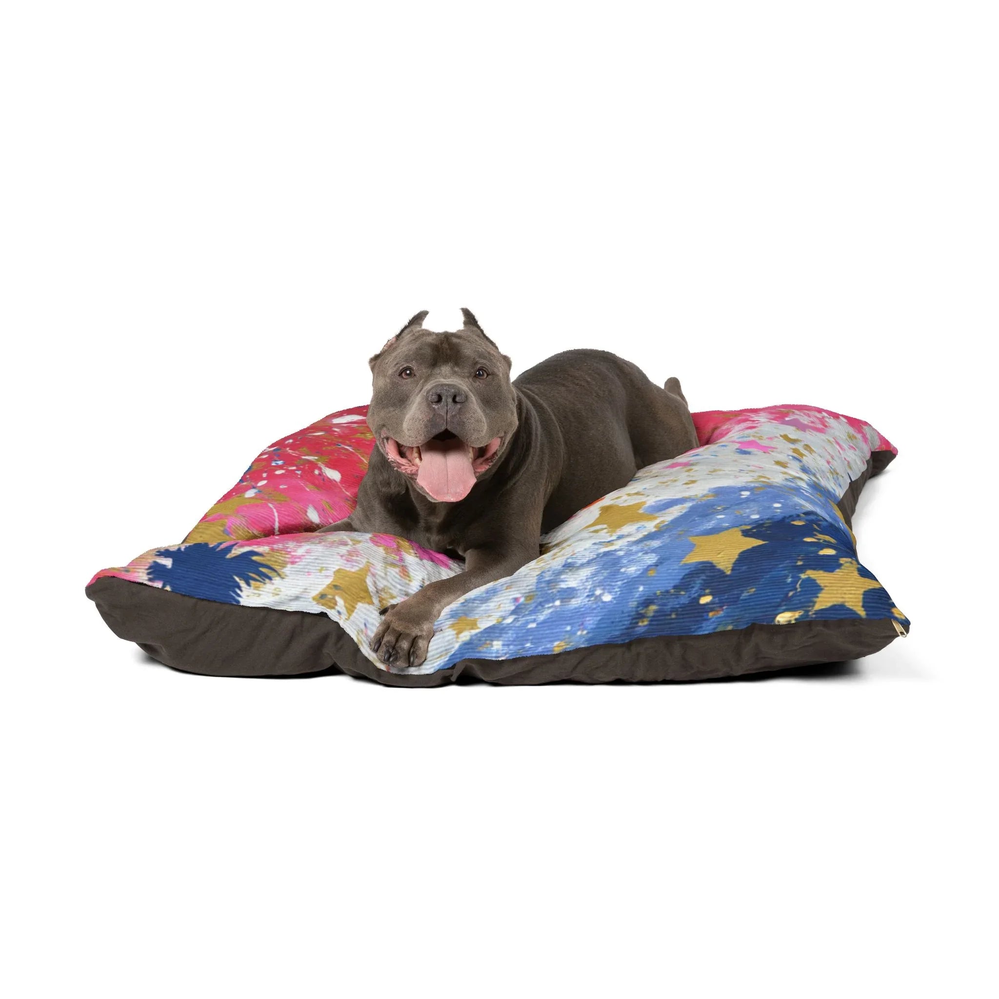 Gold Star Splash Pet Bed | Abstract Pink Blue Paint Splatter - 250 USA Celebration