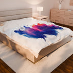 Abstract Colorful Brushstroke Velveteen Plush Blanket | Blue Purple Pink Art Throw - 250 USA Celebration