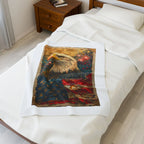 Triumphant Bald Eagle clutching Tattered American Flag Blanket | Patriotic Fireworks Outline - 250 USA Celebration