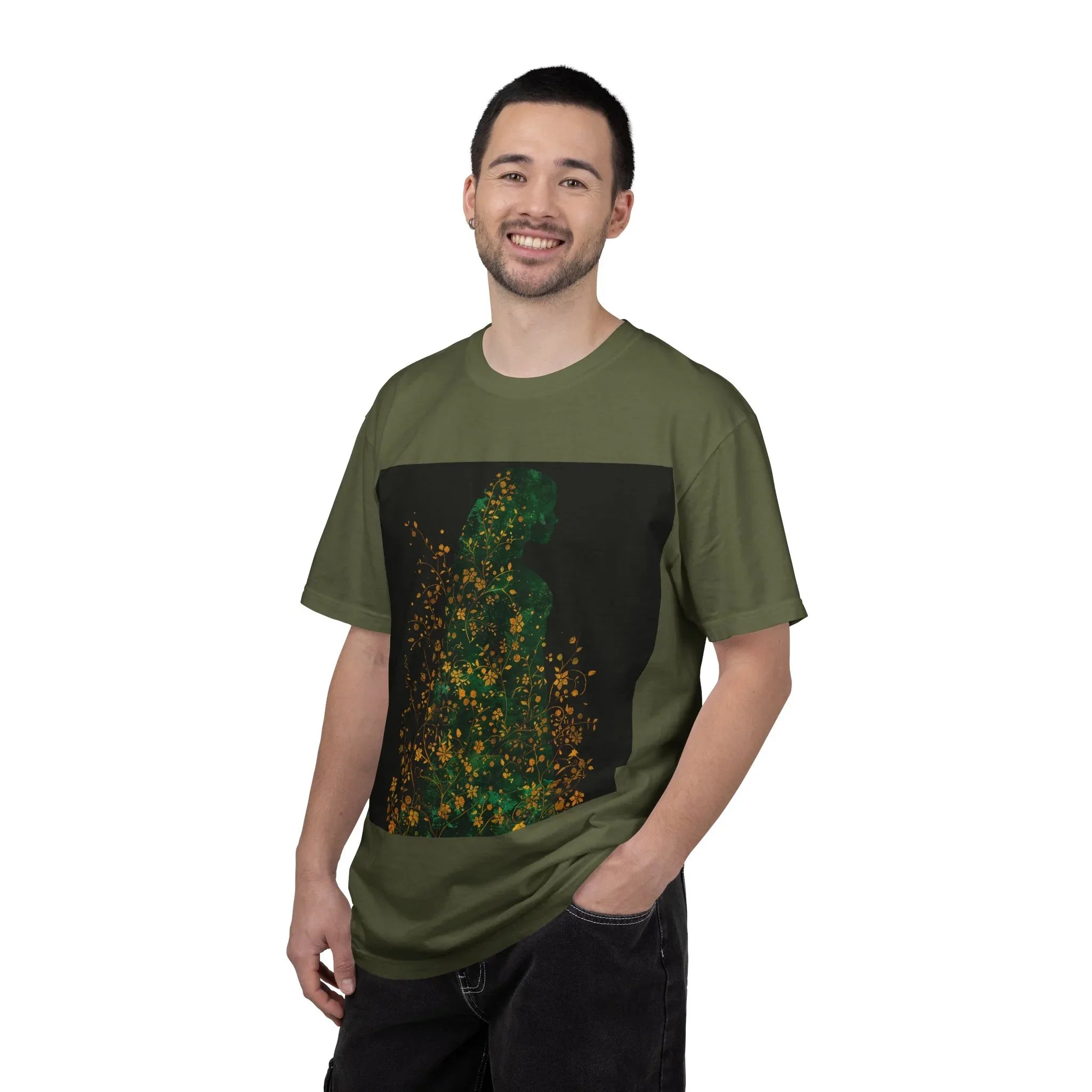 Green Floral Silhouette T-shirt | Botanical Sparkle Art abstract art t-shirt, women's, abstract graphic tee women, girls abstract shirt - 250 USA Celebration