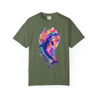 Colorful Watercolor Dolphin T-shirt | Vibrant Ocean Dolphin Tee Chrome Y2K Fantasy Dolphins & Butterflies T-Shirt | Airbrushed Liquid Metal - 250 USA Celebration