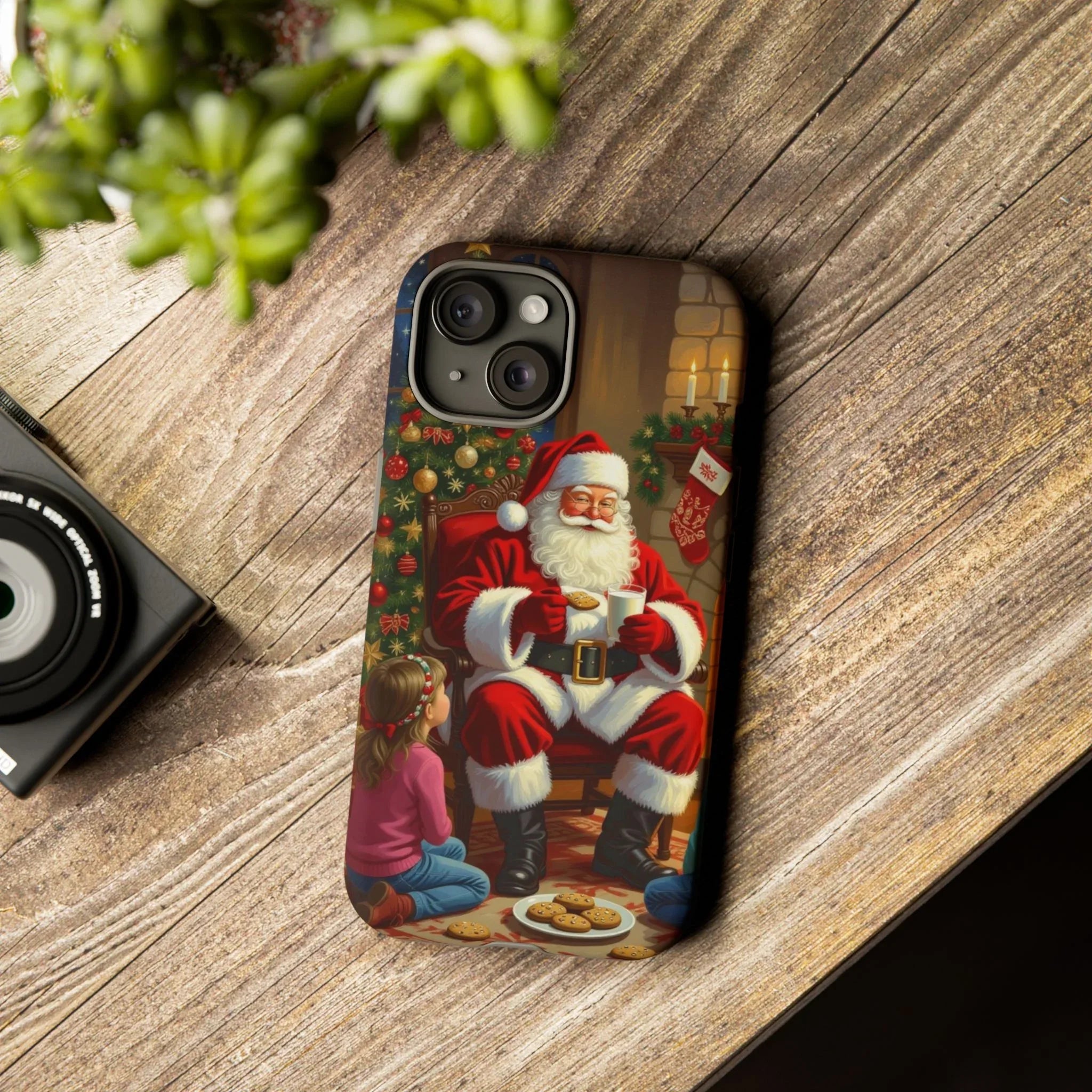Santa Claus Storytime Tough Phone Case | Christmas holiday scene, kids and cookies - 250 USA Celebration