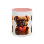 Cute French Bulldog Holding Red Heart Accent Coffee Mug | Puppy Cartoon Illustration - 250 USA Celebration