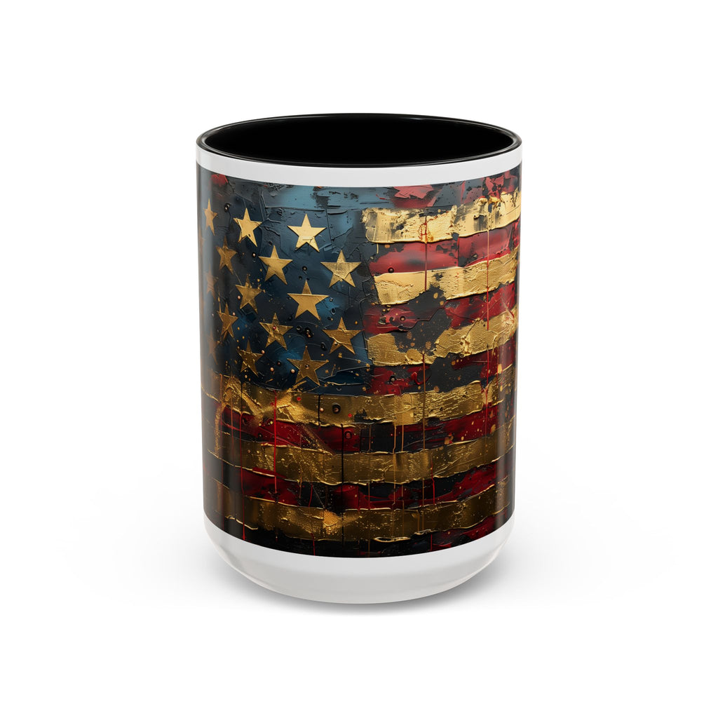 Distressed American Flag Accent Coffee Mug — Patriotic 11/15oz