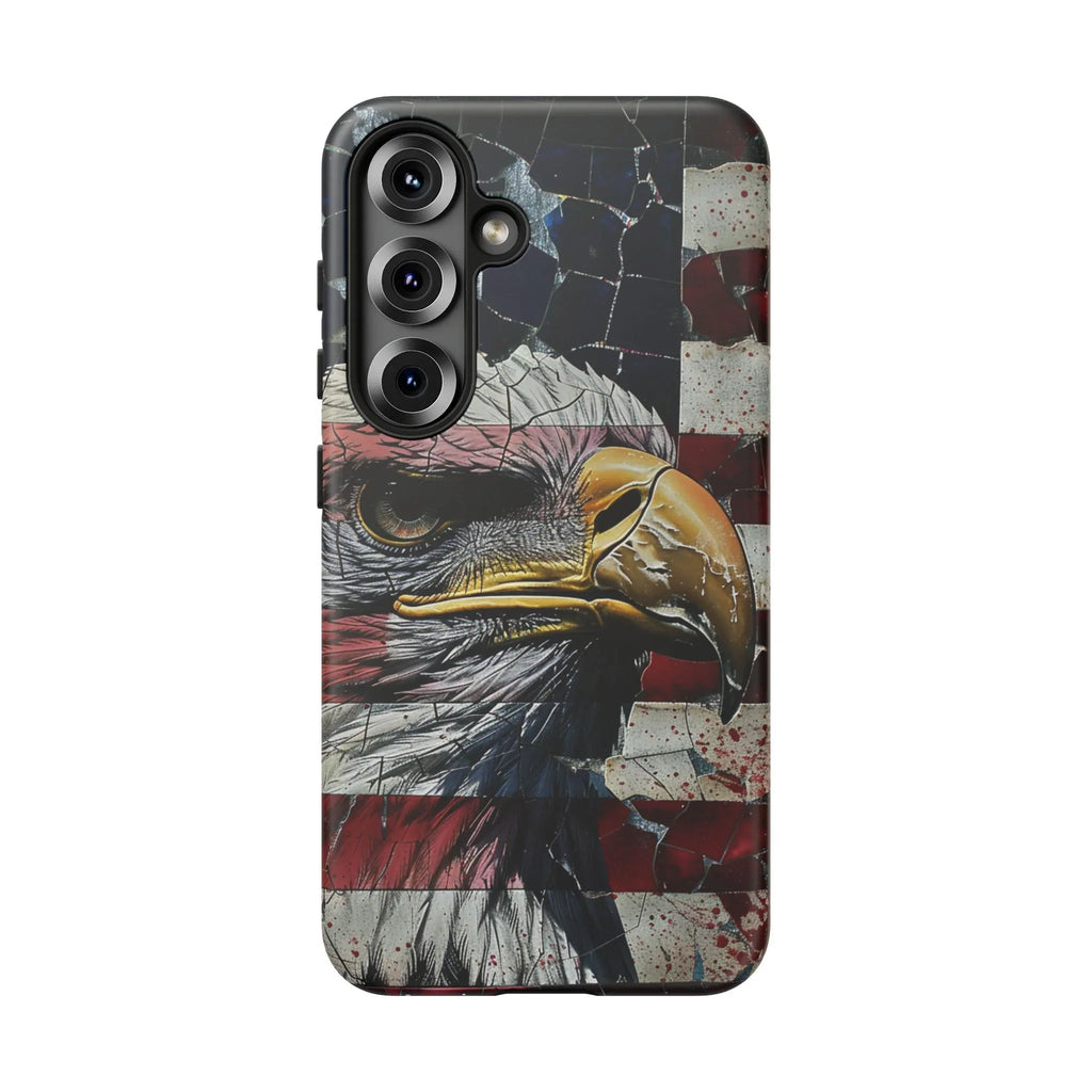 American Flag Bald Eagle phone case | Patriotic iPhone cover, cracked vintage flag design - 250 USA Celebration
