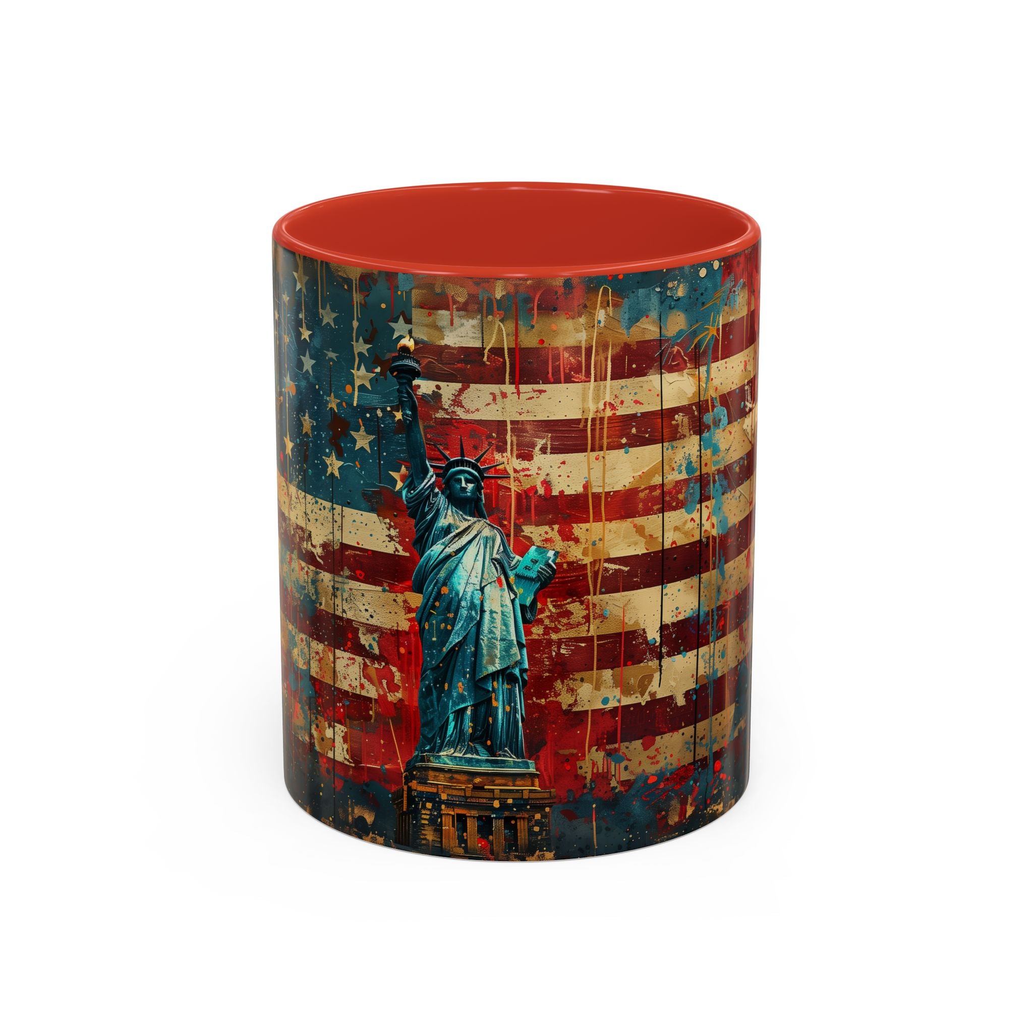Liberty Statue American Flag Coffee Mug — Patriotic Vintage Accent Mug (11/15oz)