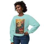 Triumphant Bald Eagle clutching American Flag Sweatshirt | Patriotic Fireworks Outline - 250 USA Celebration