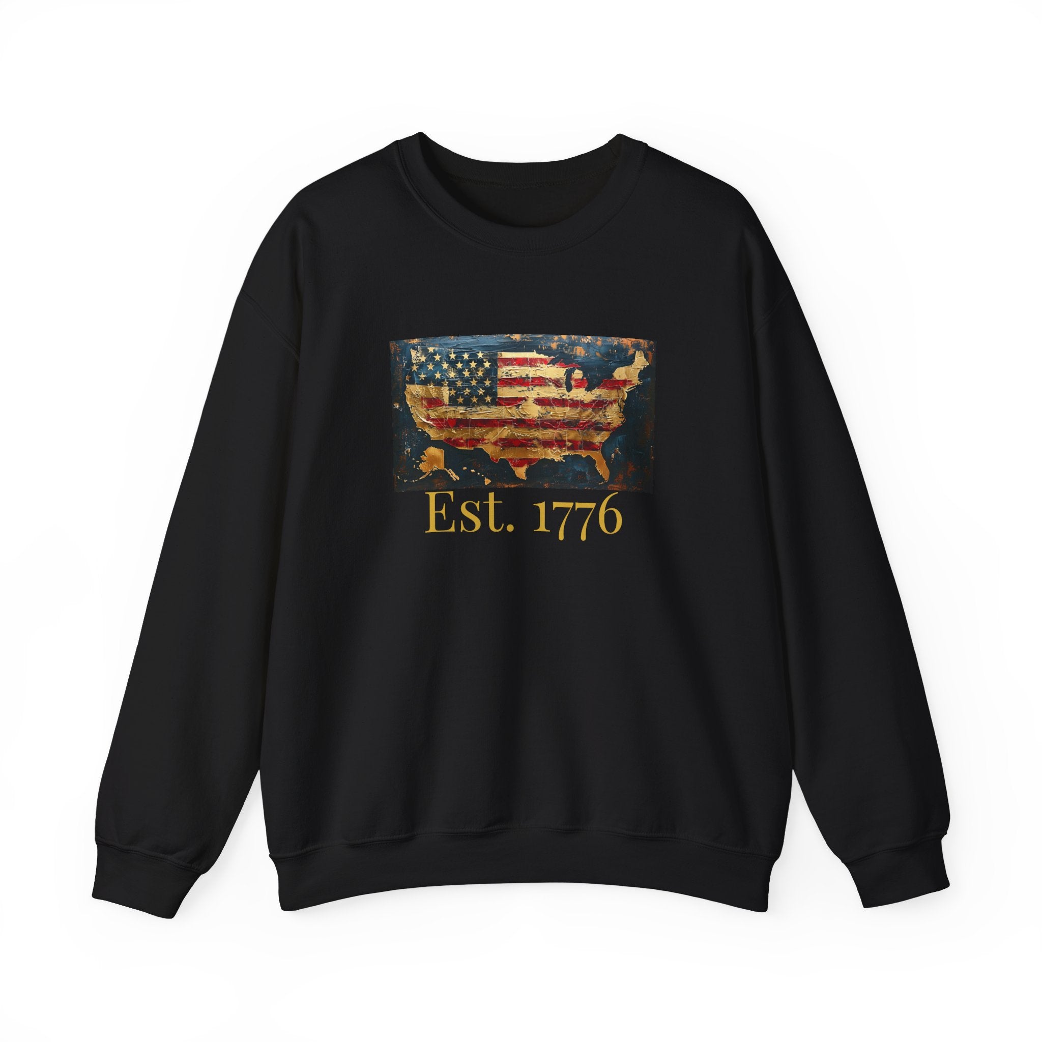 Crewneck Sweatshirt — Vintage American Flag Map “Est. 1776” (250th Anniversary)