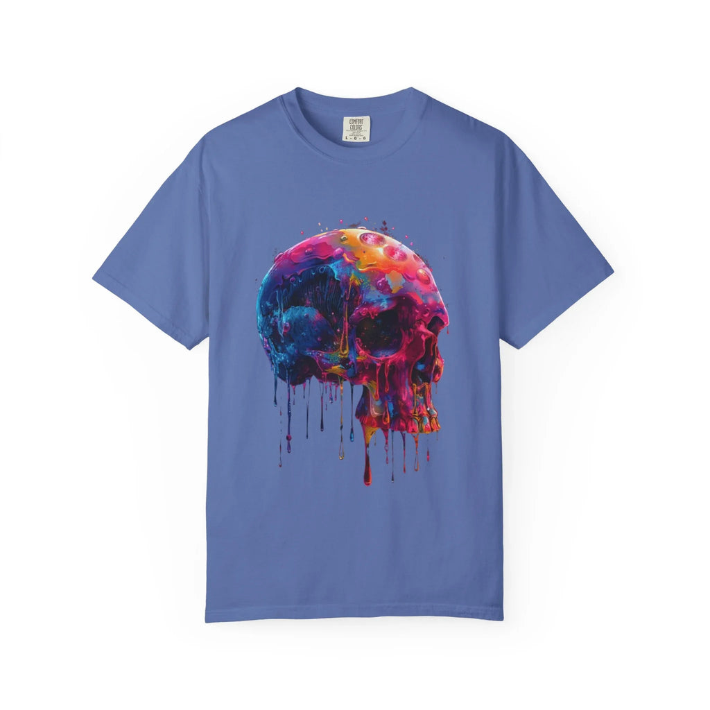 Colorful Drip Skull T-shirt | Watercolor Skull Shirt, Artistic Gothic Tee - 250 USA Celebration