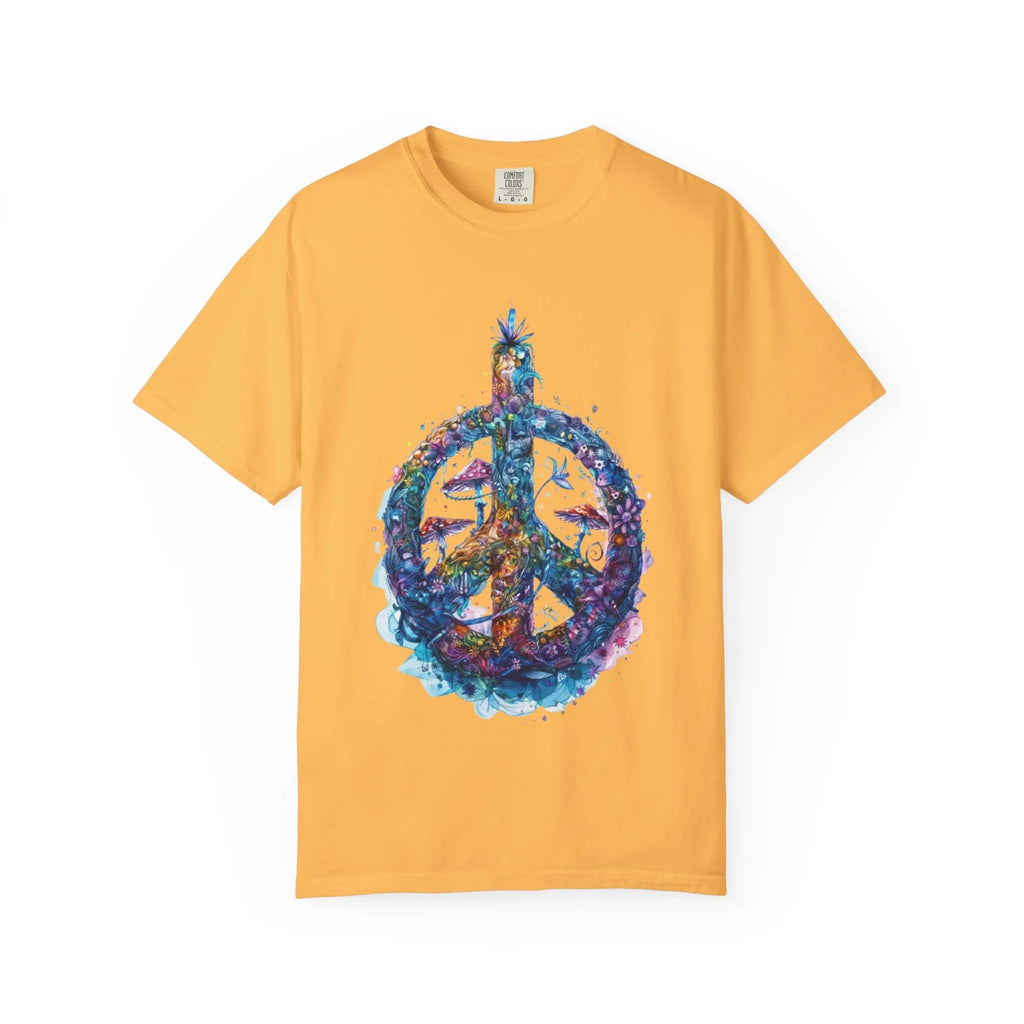 Psychedelic Mushroom Peace Sign T-Shirt | Neon Tie-Dye 60s Hippie Poster - 250 USA Celebration