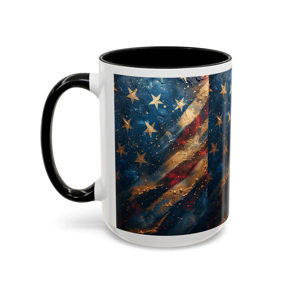 Distressed American Flag Accent Coffee Mug | 11oz 15oz - 250 USA Celebration
