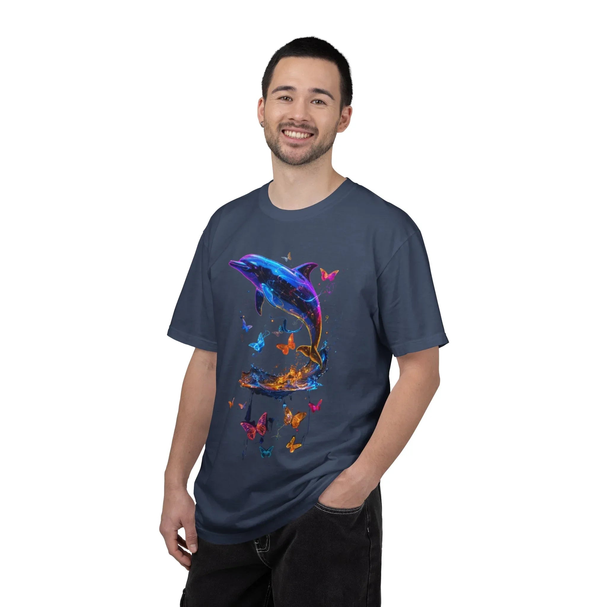Colorful Dolphin Splash with Butterflies T-Shirt | Ocean Animal Tee - 250 USA Celebration