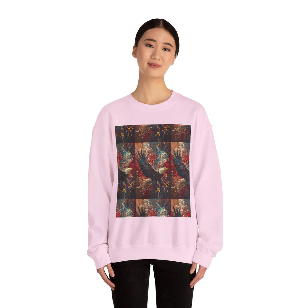 God Bless America Eagle Artwork crewneck sweatshirt | Patriotic eagle collage - 250 USA Celebration