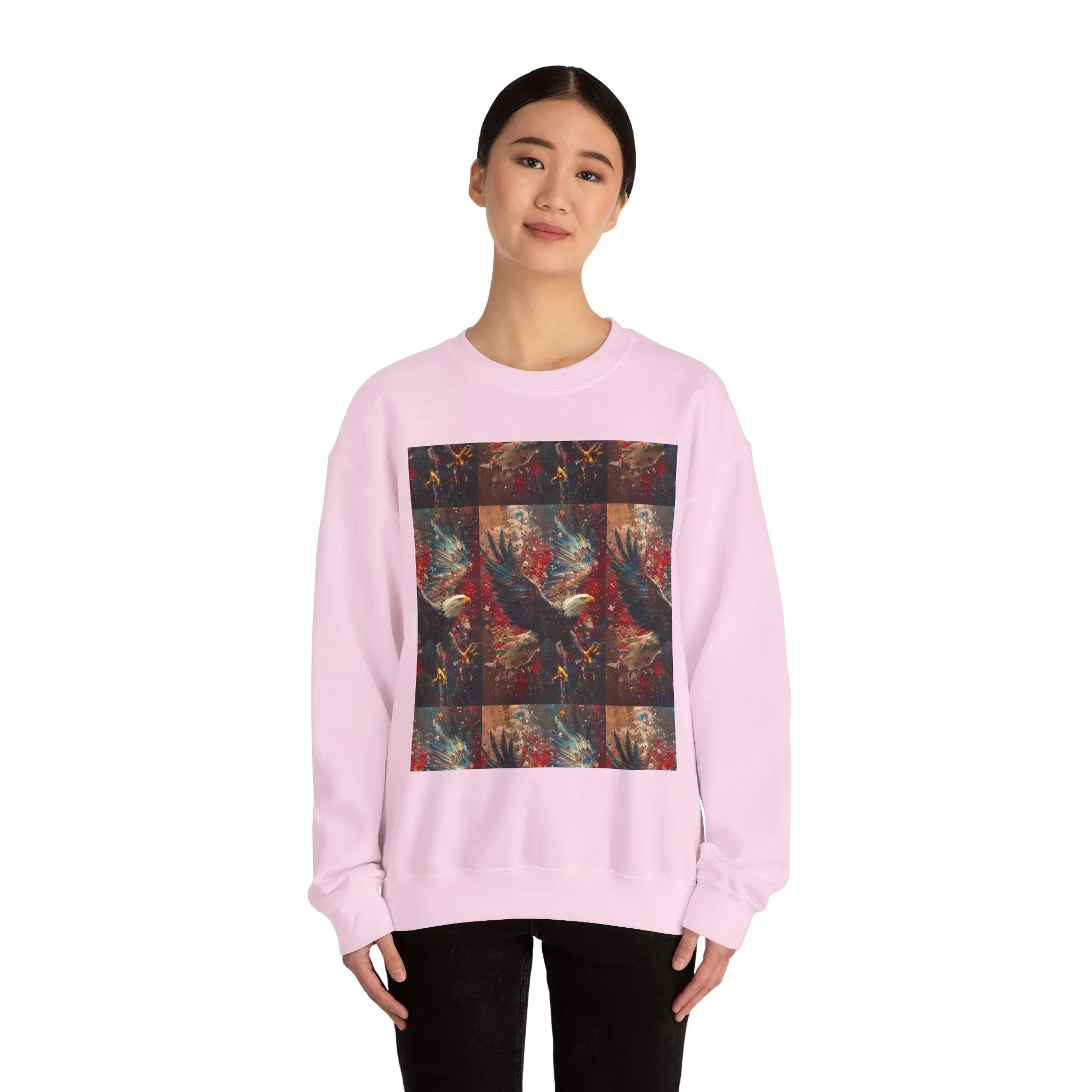 God Bless America Eagle Artwork crewneck sweatshirt | Patriotic eagle collage - 250 USA Celebration