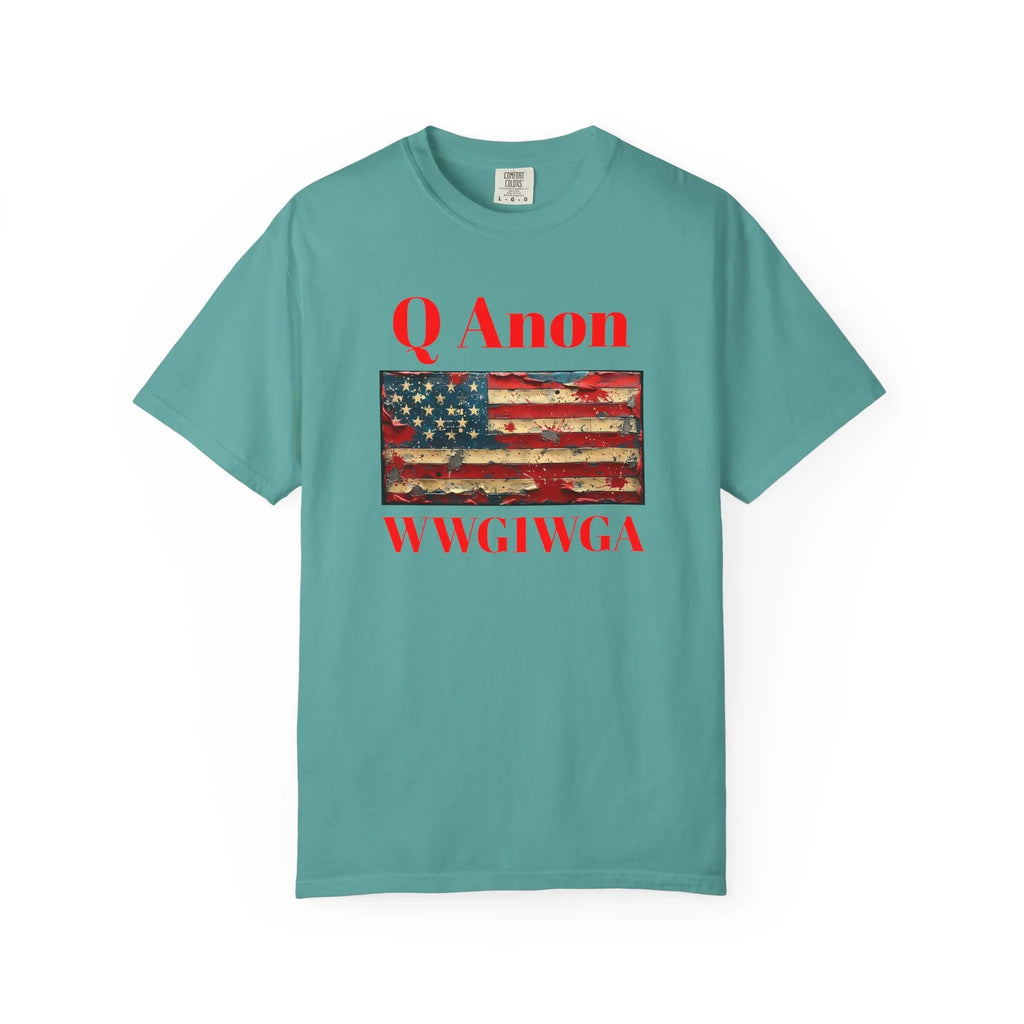 Q Anon WWG1WGA T-Shirt | American Flag Graphic Tee - 250 USA Celebration