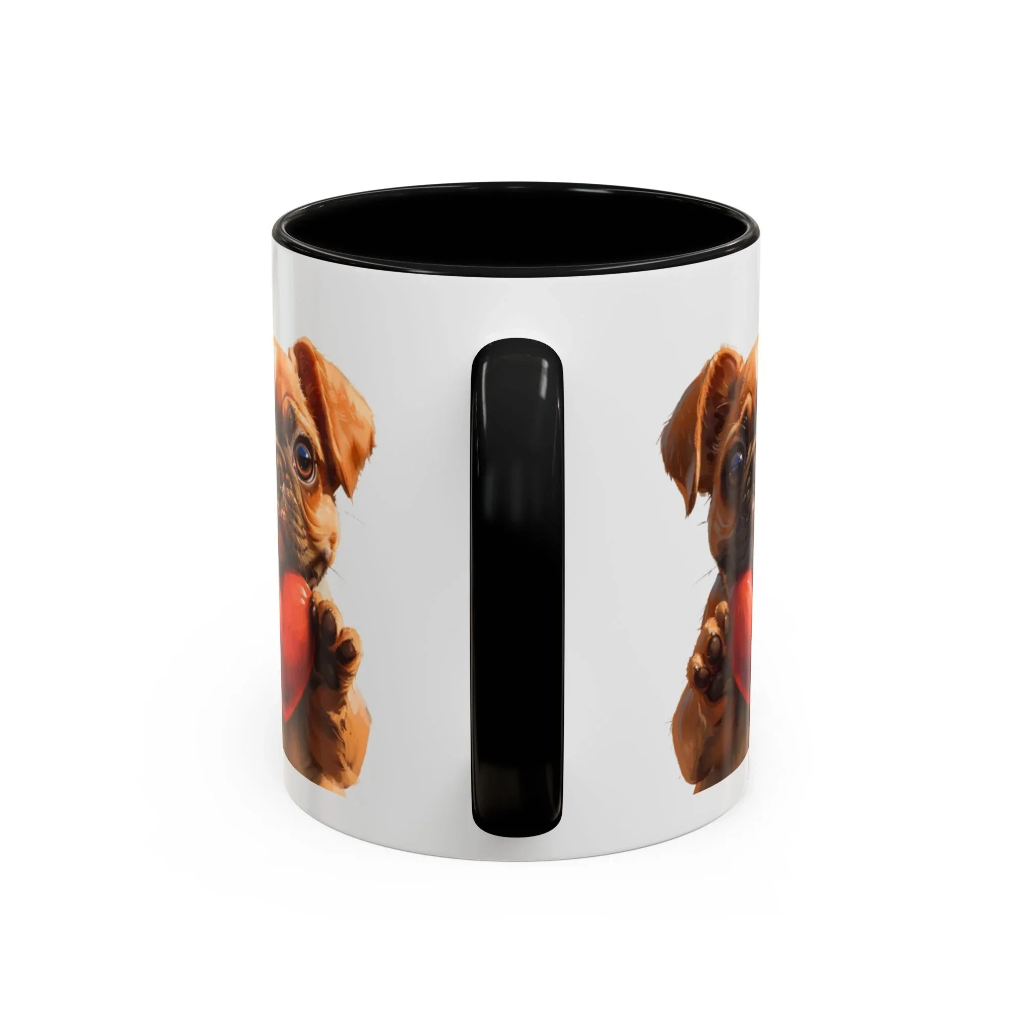 Cute French Bulldog Holding Red Heart Accent Coffee Mug | Puppy Cartoon Illustration - 250 USA Celebration