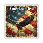 America First Eagle Square Sticker — Patriotic US Flag Decal for Laptops, Water Bottles & Cars