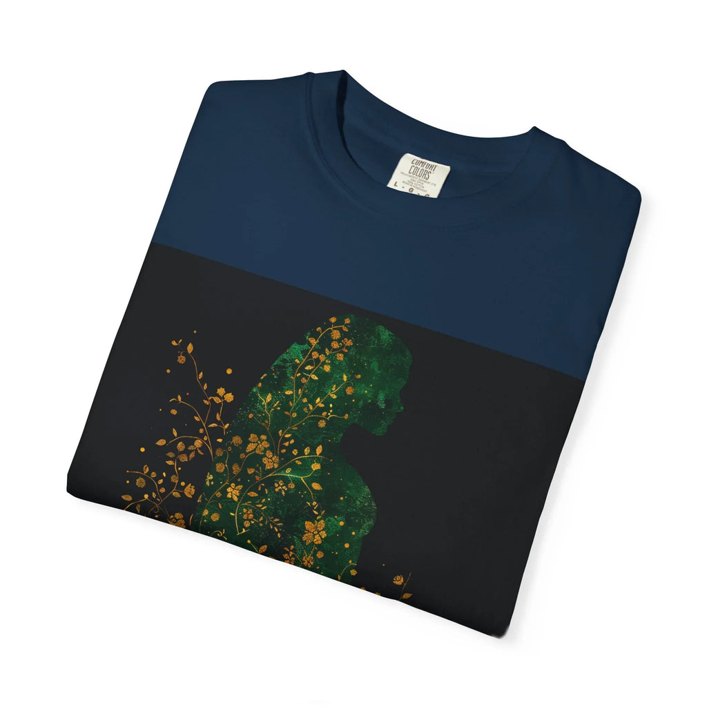 Green Floral Silhouette T-shirt | Botanical Sparkle Art abstract art t-shirt, women's, abstract graphic tee women, girls abstract shirt - 250 USA Celebration