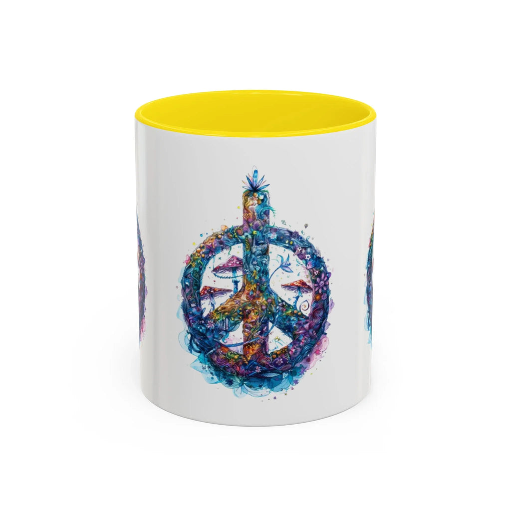 Psychedelic Mushroom Peace Sign Mug | Neon Tie-Dye Peace Script - 250 USA Celebration