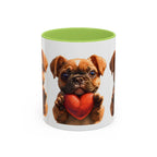 Cute French Bulldog Holding Red Heart Accent Coffee Mug | Puppy Cartoon Illustration - 250 USA Celebration