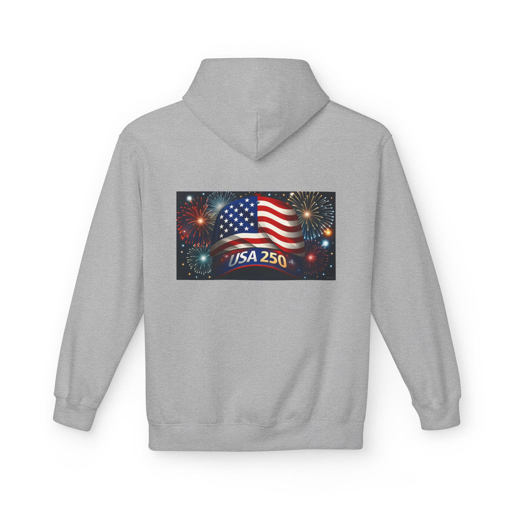 USA 250 Patriotic Hoodie with American Flag & Fireworks