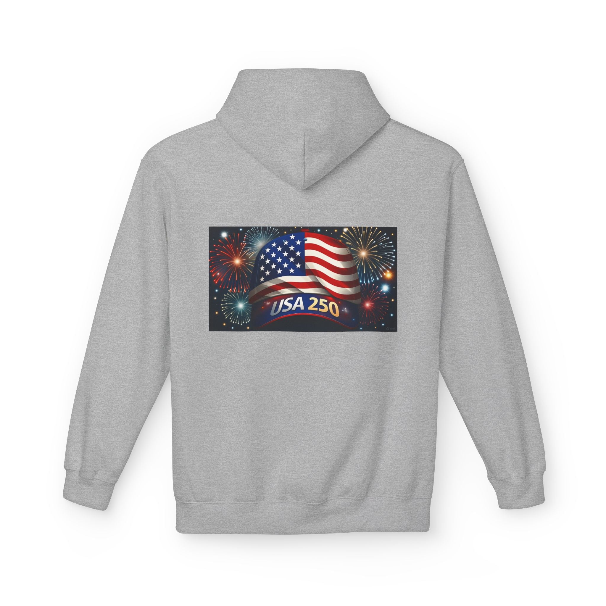 USA 250 Patriotic Hoodie with American Flag & Fireworks